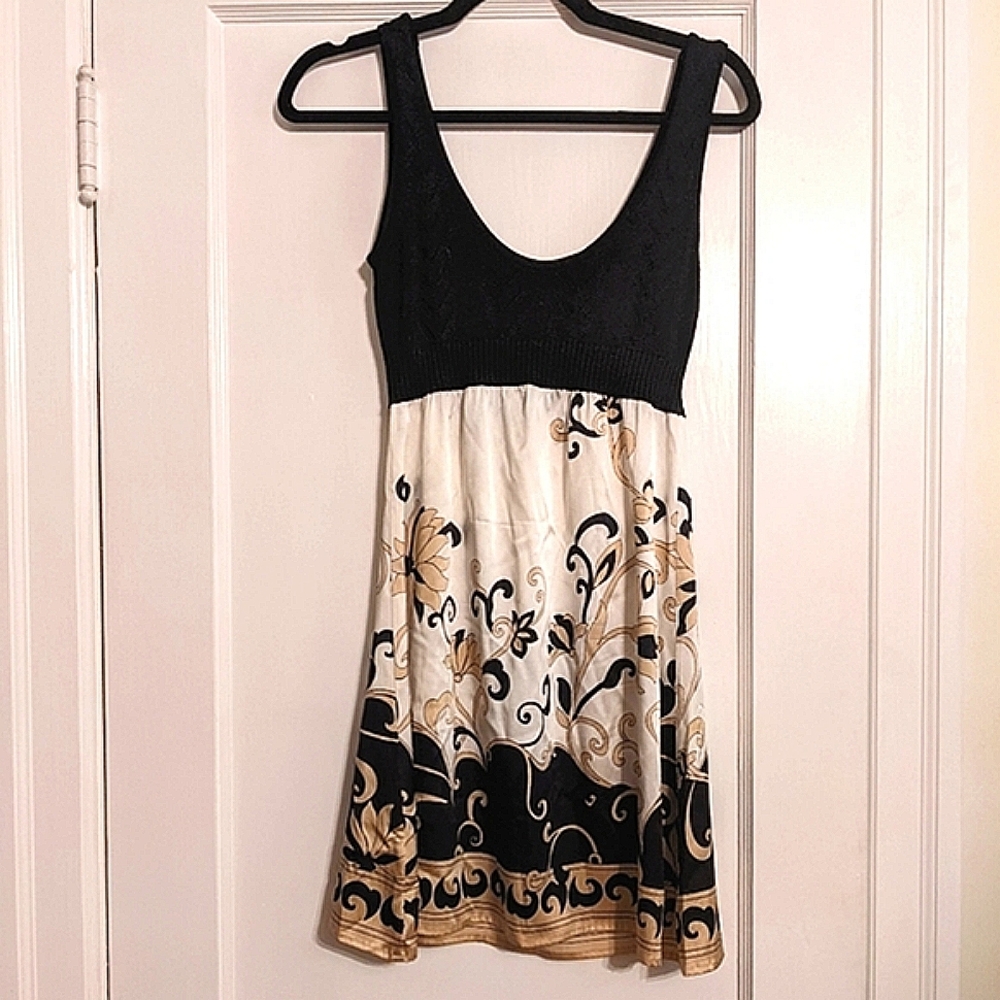 Y2K Bebe Pointelle Knit Scoop Tank Dress With Satin Skirt
